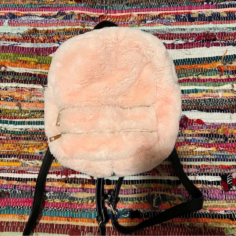 Pink fluffy mini backpack